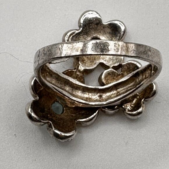 Château d’Argent Sterling Blue Mother of Pearl Triple Daisy Flower Ring sz 7.75 - Picture 7 of 13